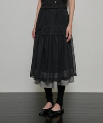 Layered Crinkle Check Skirt (Black)