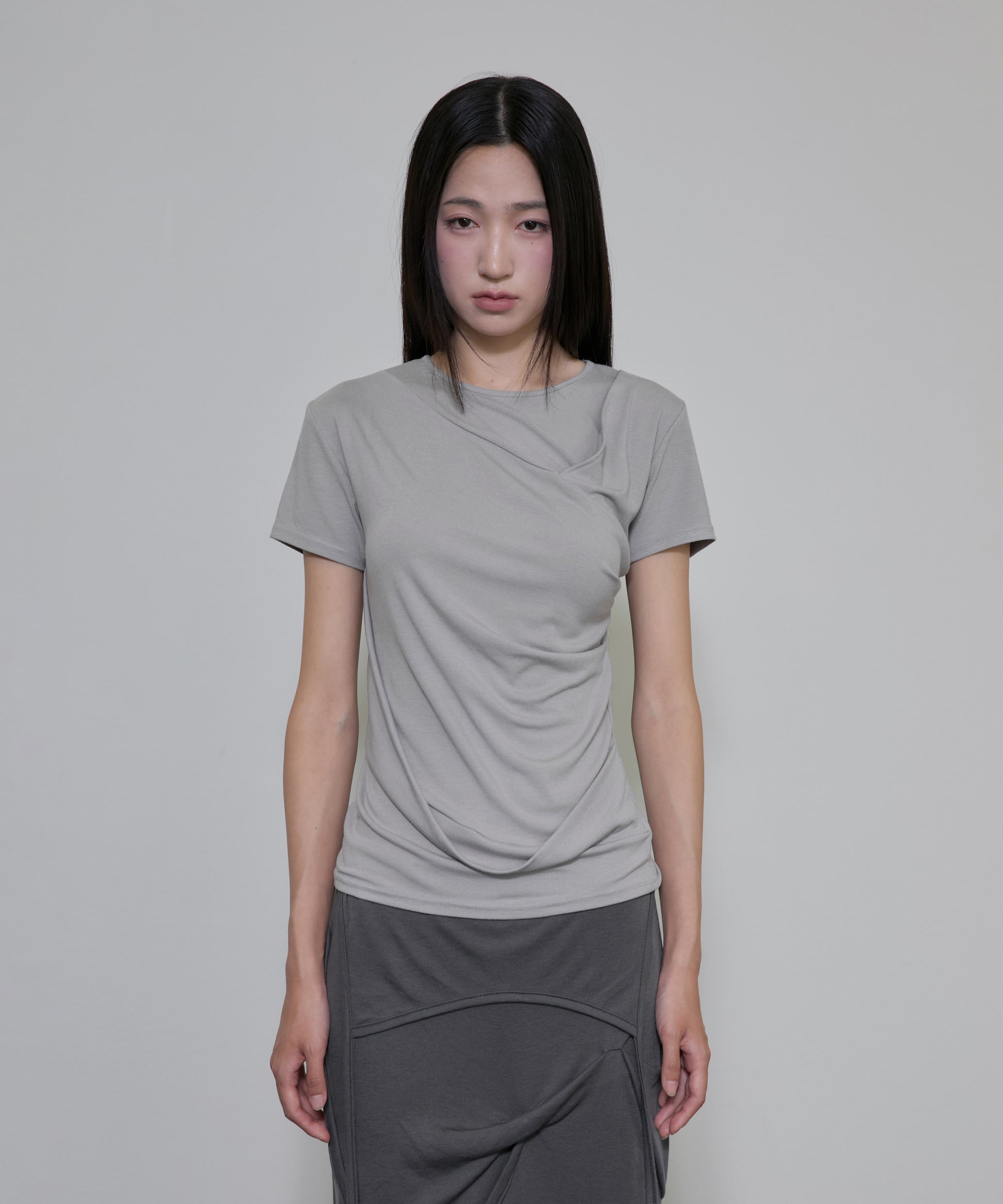 Asymmetrical Draped T-Shirt (Gray)