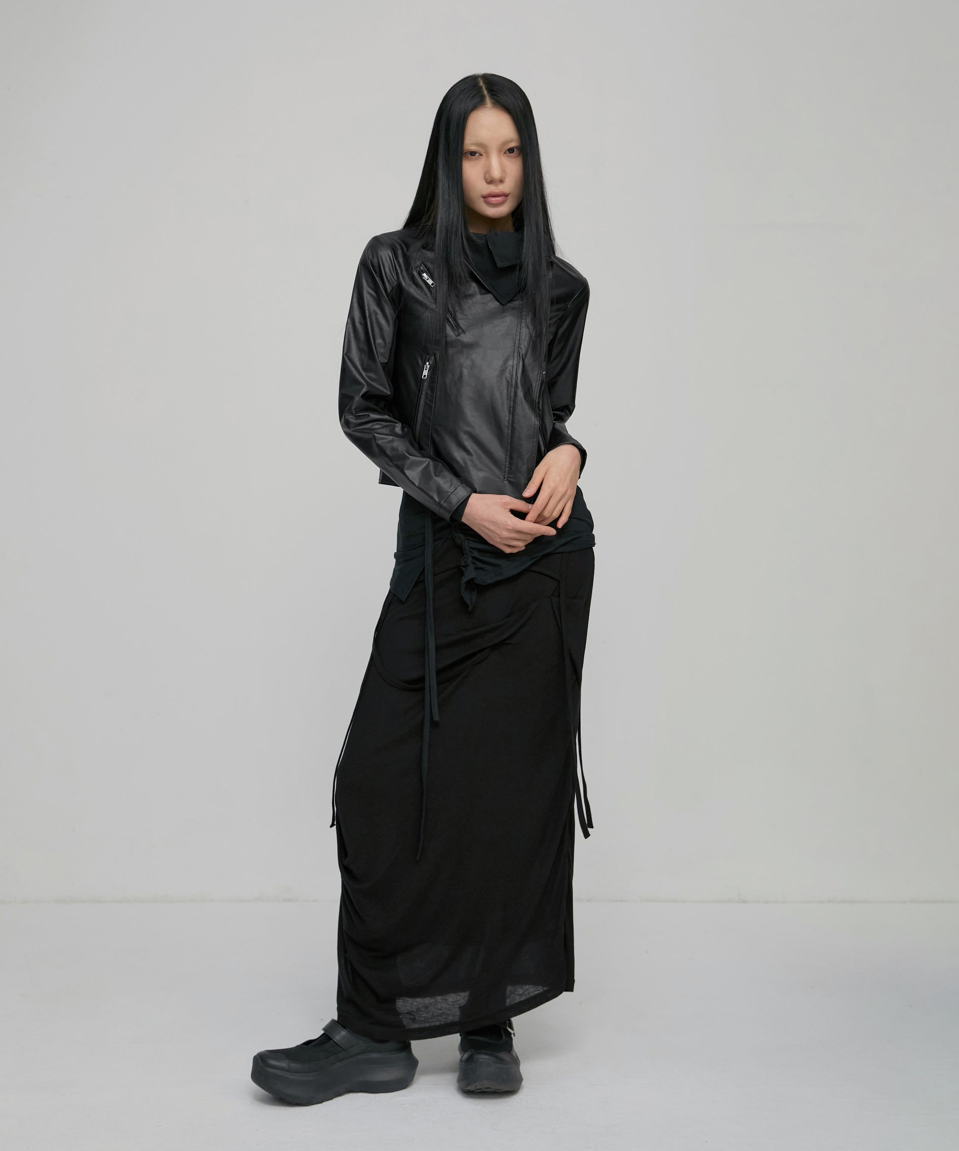 Asymmetrical Biker Leather Jacket (Black)
