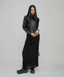Asymmetrical Biker Leather Jacket (Black)