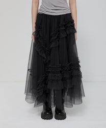Tulle Layered Long Skirts (Black)