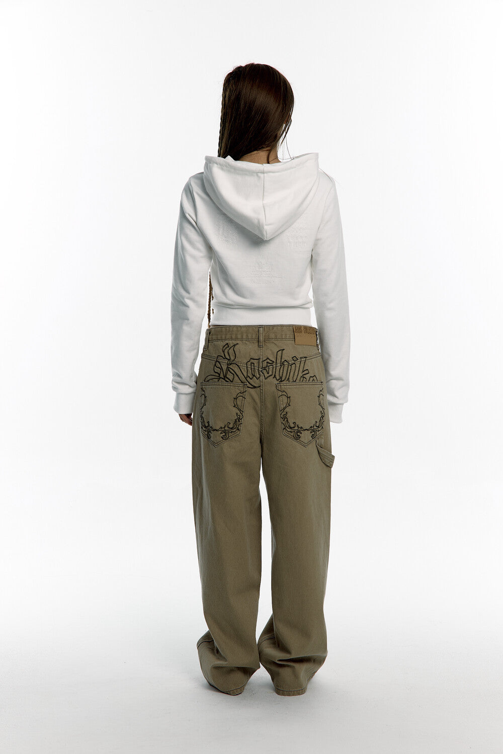 Embroidered Washing Denim Pants (Beige)