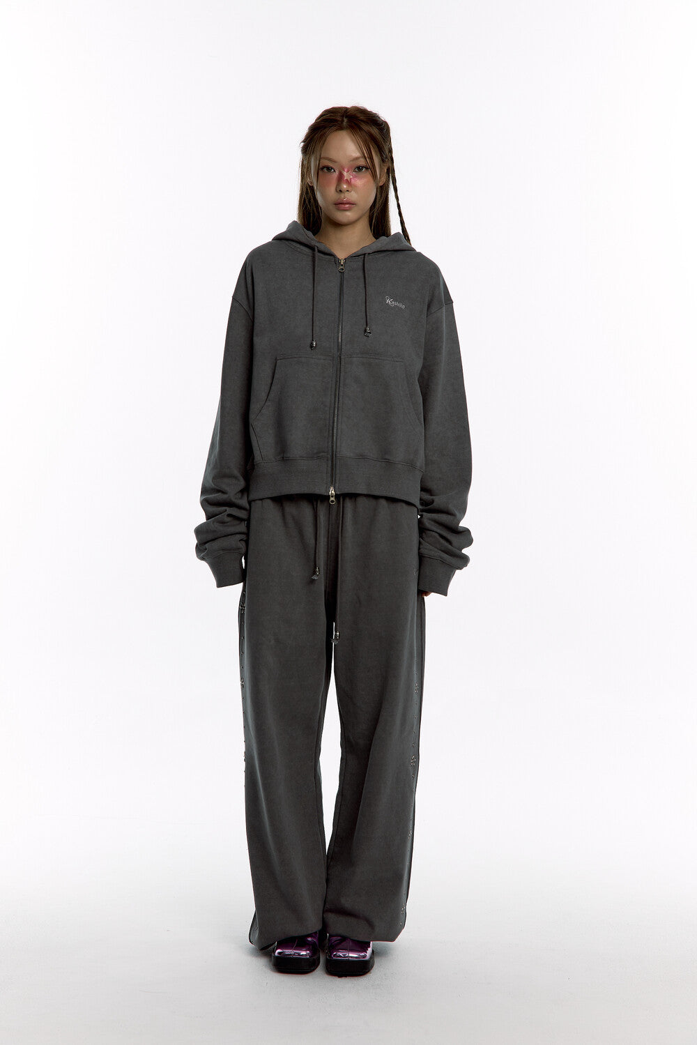 Monk Over Hood Zip-up (Charcoal)