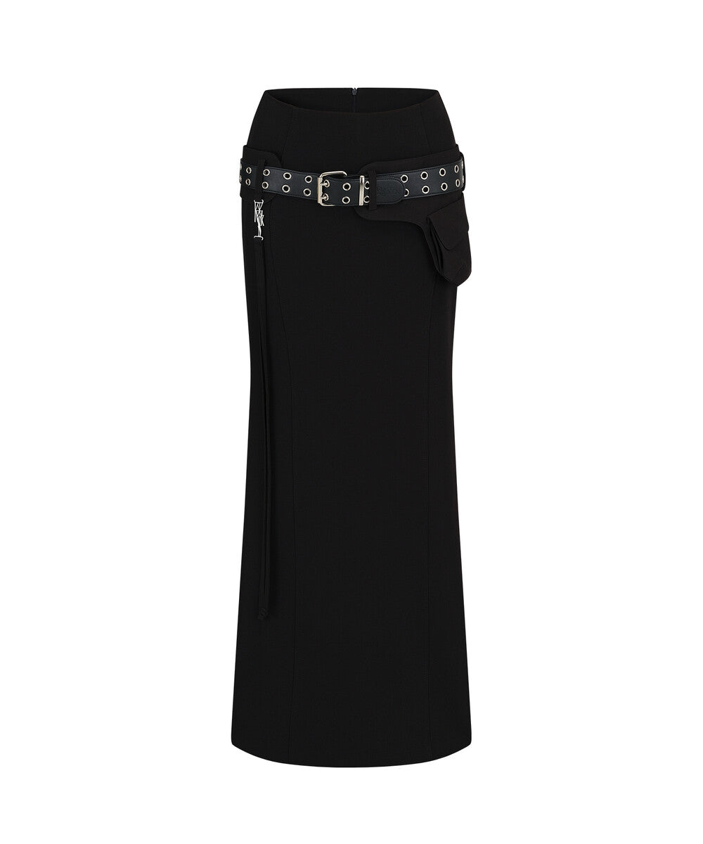 Pocket Belt Long Skirt (Black)