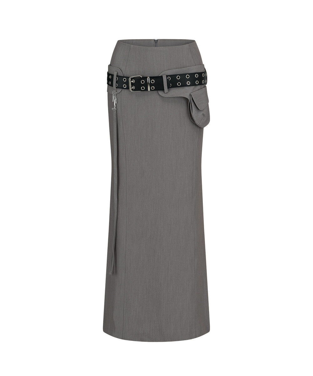 Pocket Belt Long Skirt (Gray)