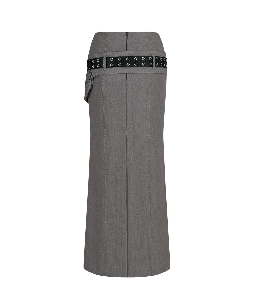 Pocket Belt Long Skirt (Gray)