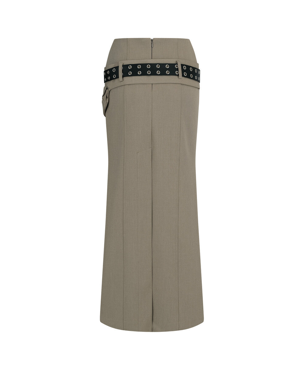 Pocket Belt Long Skirt (Beige)