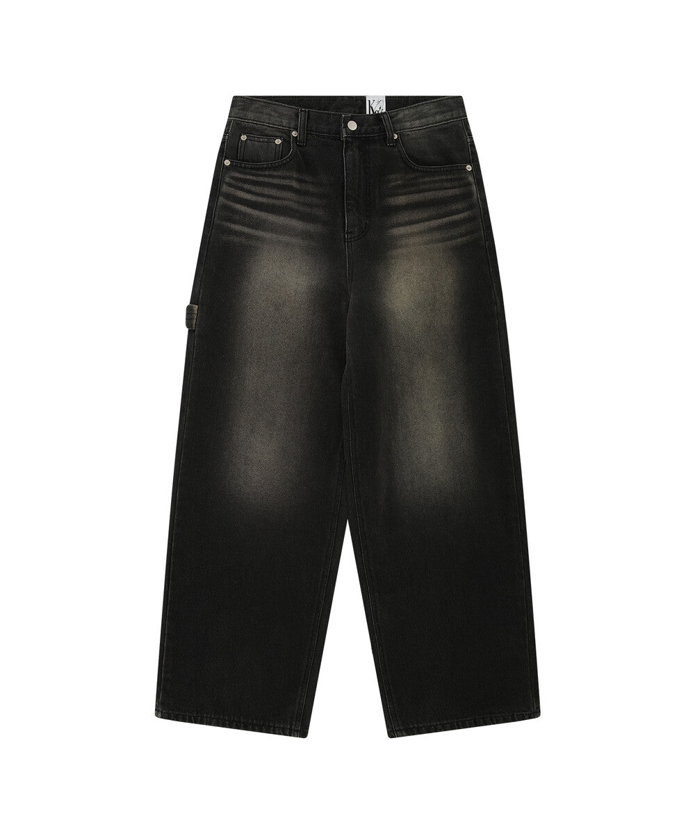 Embroidered Washing Denim Pants (Black)