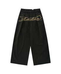Embroidered Pintuck Wide Pants (Charcoal)