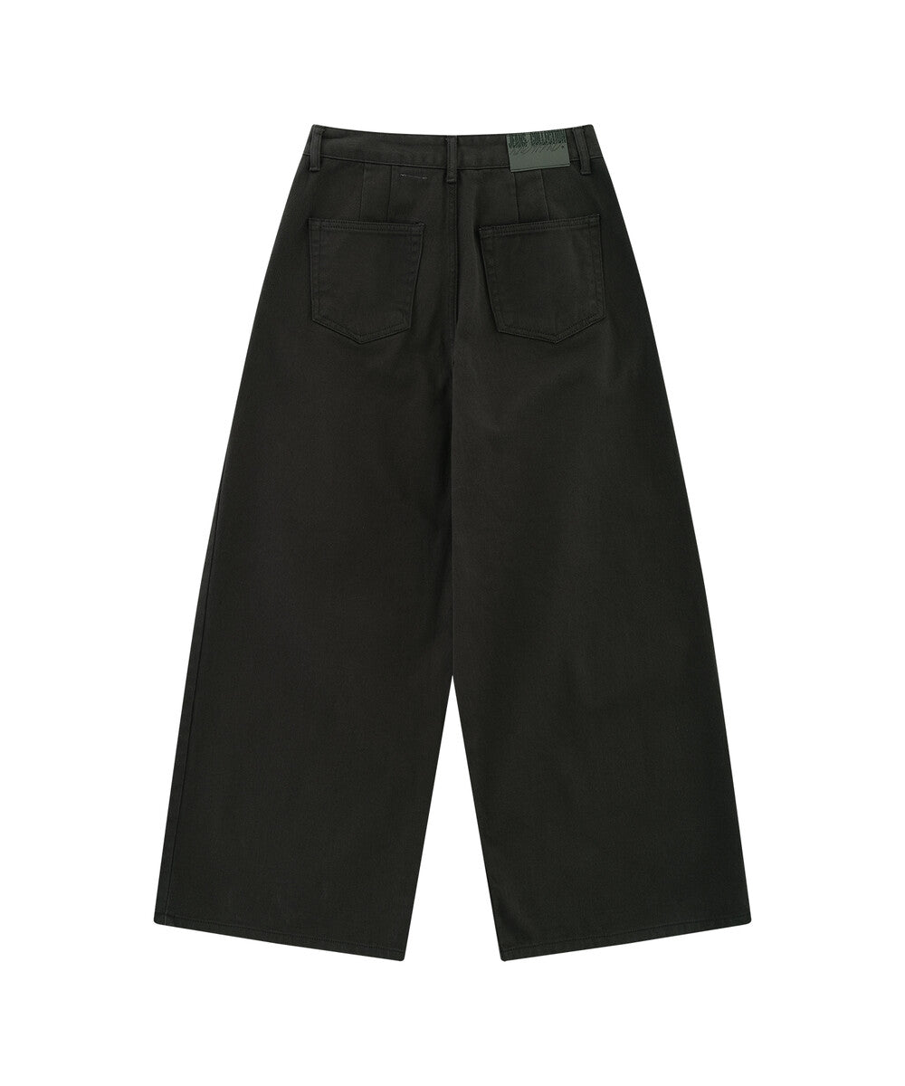 Embroidered Pintuck Wide Pants (Charcoal)