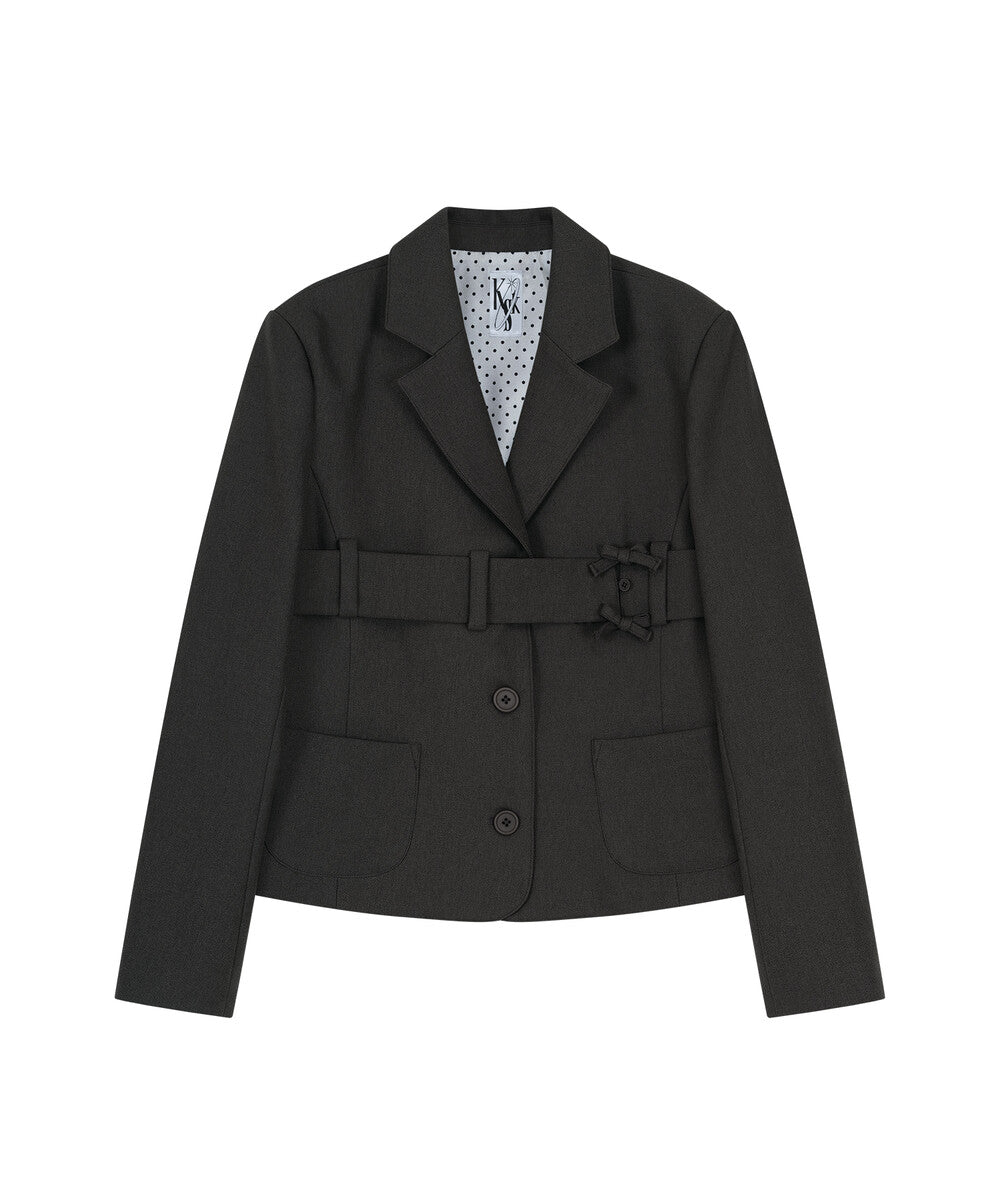 Ribbon Belted Preppy Jacket (Charcoal)
