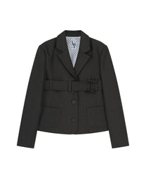 Ribbon Belted Preppy Jacket (Charcoal)