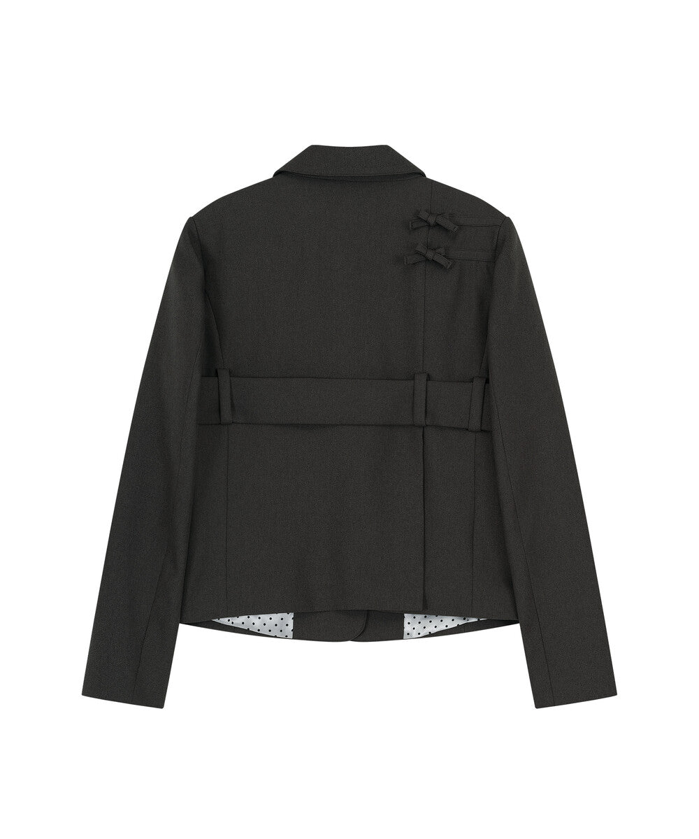 Ribbon Belted Preppy Jacket (Charcoal)