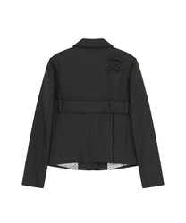 Ribbon Belted Preppy Jacket (Charcoal)