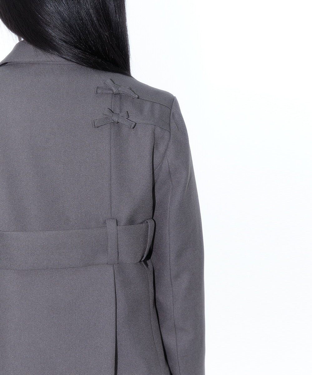 Ribbon Belted Preppy Jacket (Charcoal)