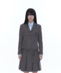Ribbon Belted Preppy Jacket (Charcoal)