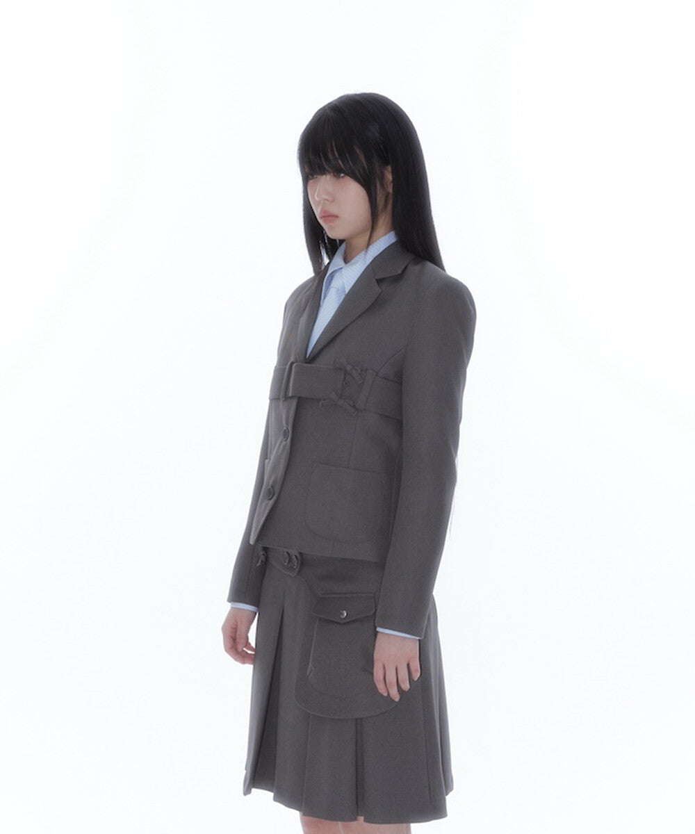 Ribbon Belted Preppy Jacket (Charcoal)