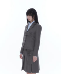 Ribbon Belted Preppy Jacket (Charcoal)