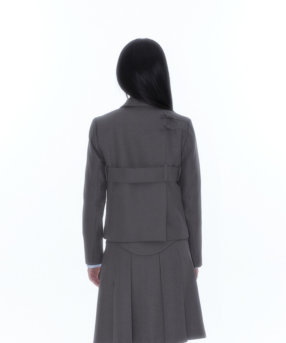 Ribbon Belted Preppy Jacket (Charcoal)