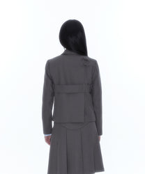 Ribbon Belted Preppy Jacket (Charcoal)