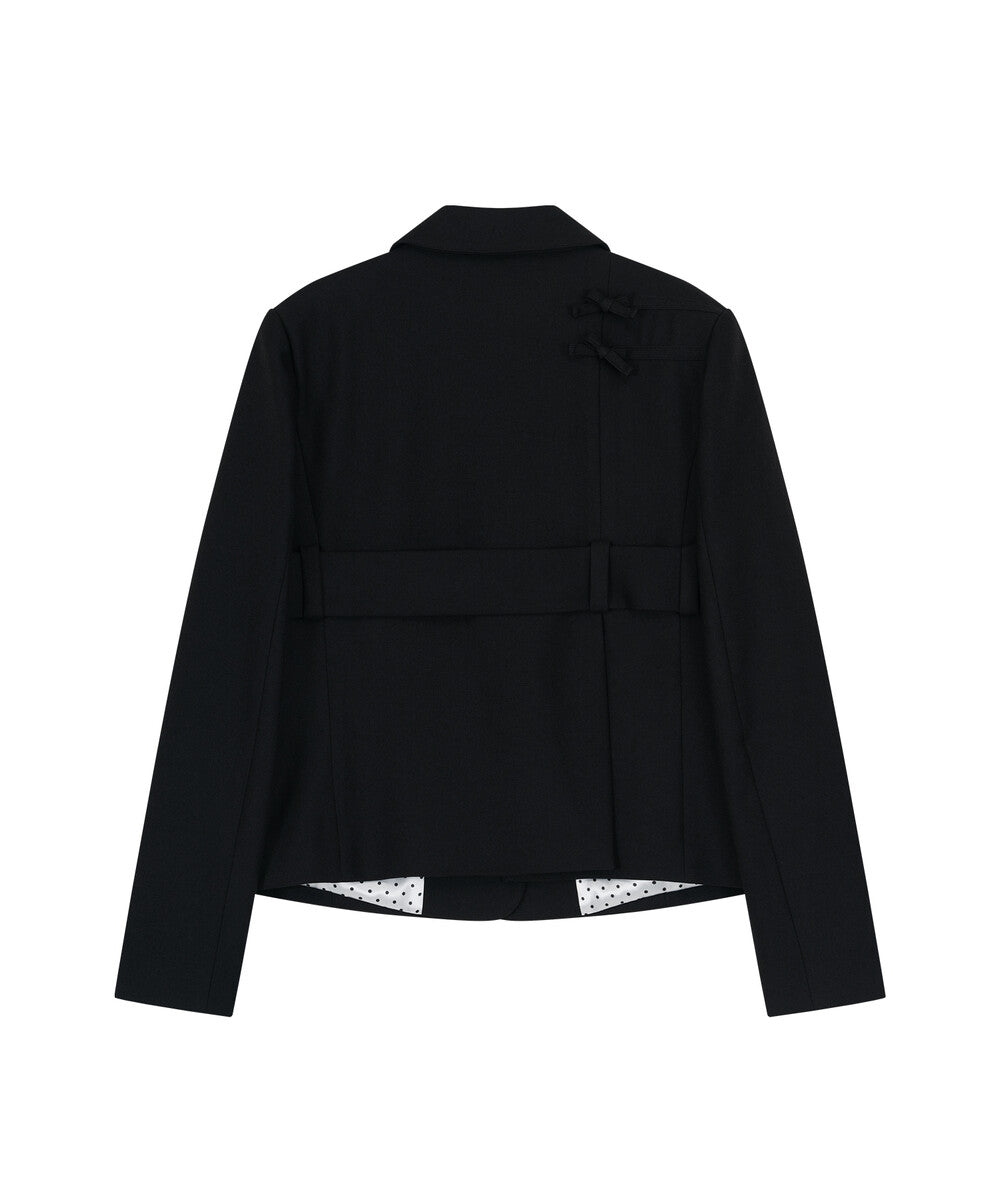 Ribbon Belted Preppy Jacket (Black)