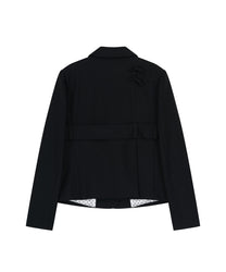 Ribbon Belted Preppy Jacket (Black)