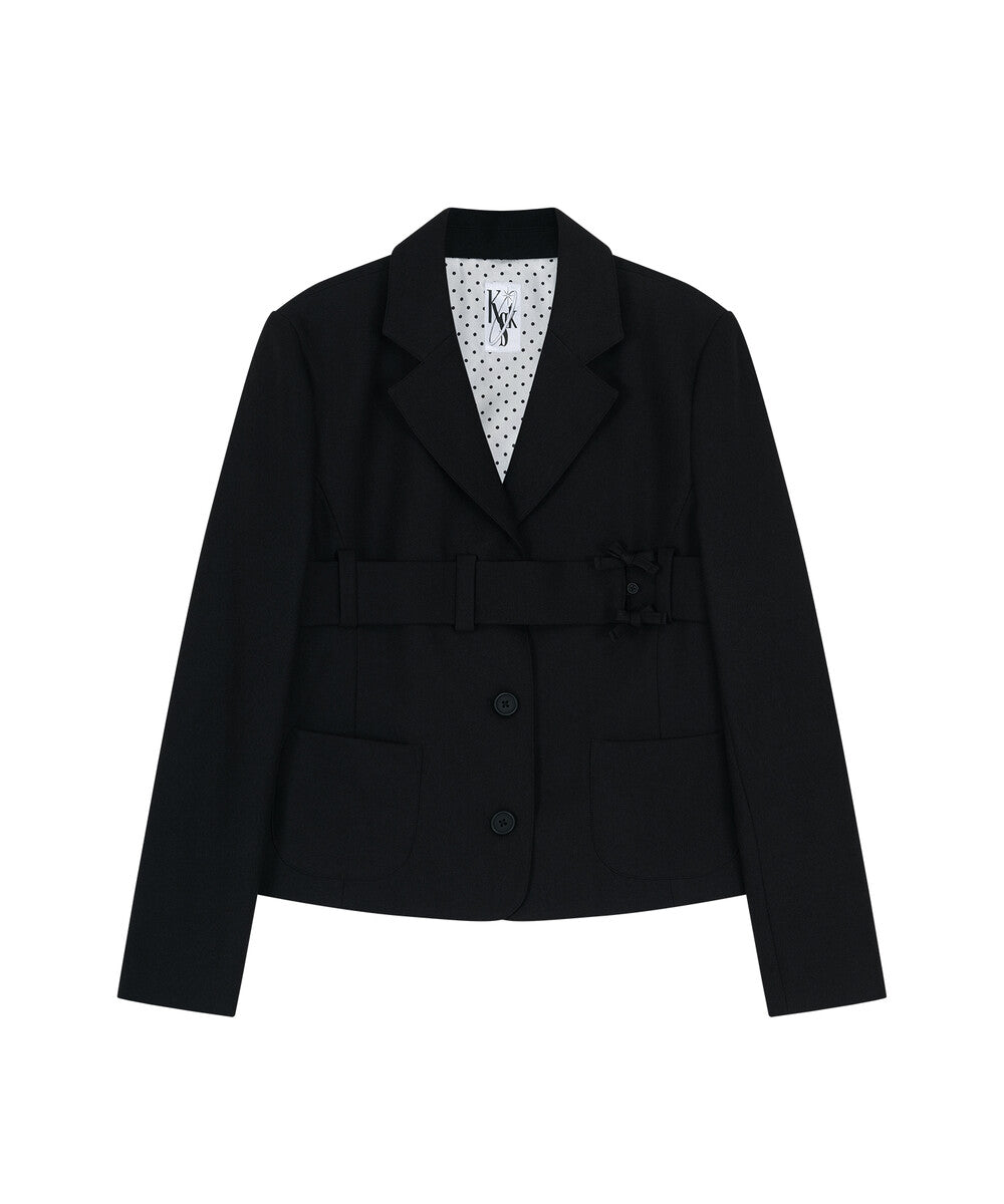 Ribbon Belted Preppy Jacket (Black)
