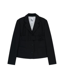 Ribbon Belted Preppy Jacket (Black)