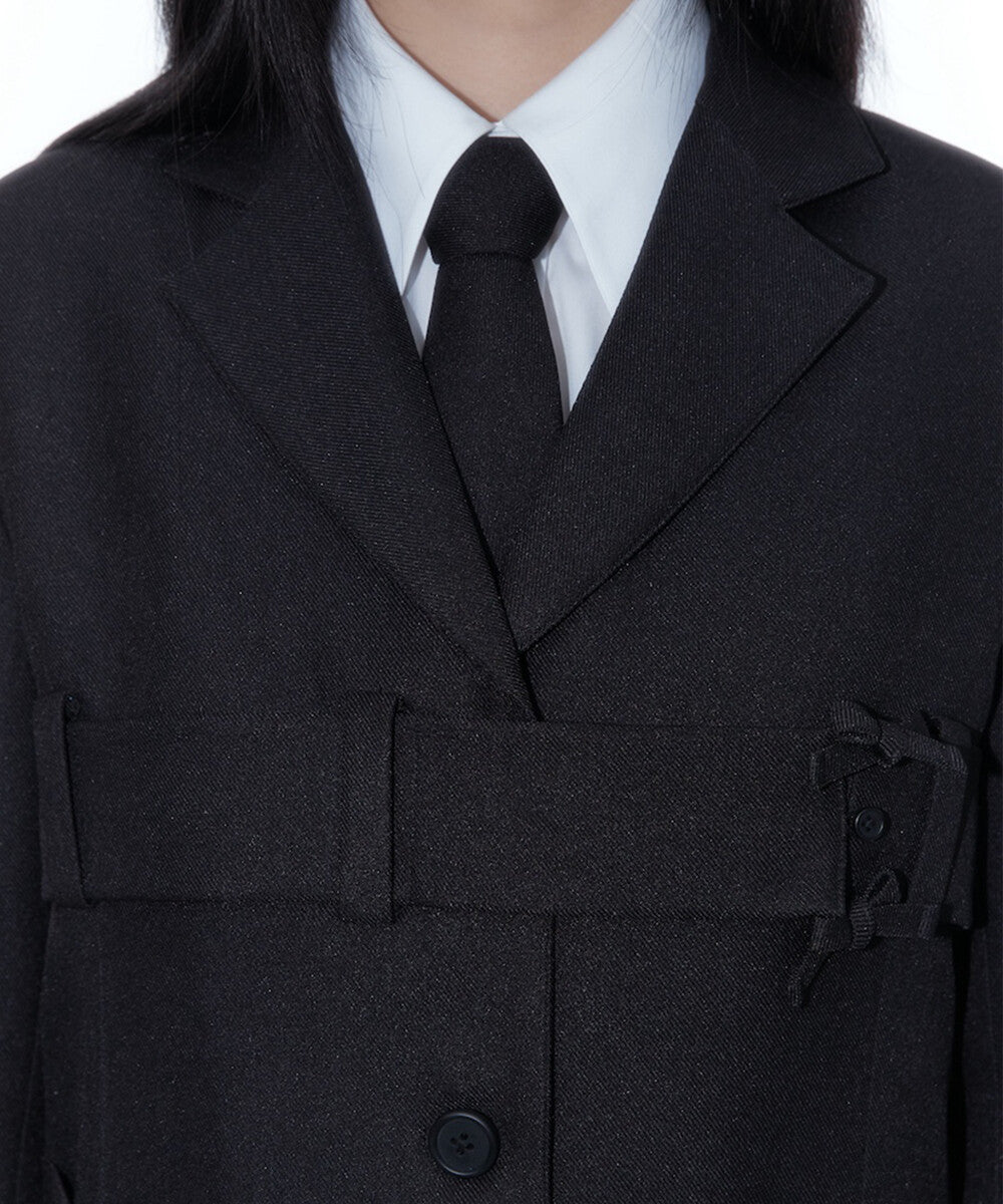 Ribbon Belted Preppy Jacket (Black)