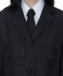Ribbon Belted Preppy Jacket (Black)
