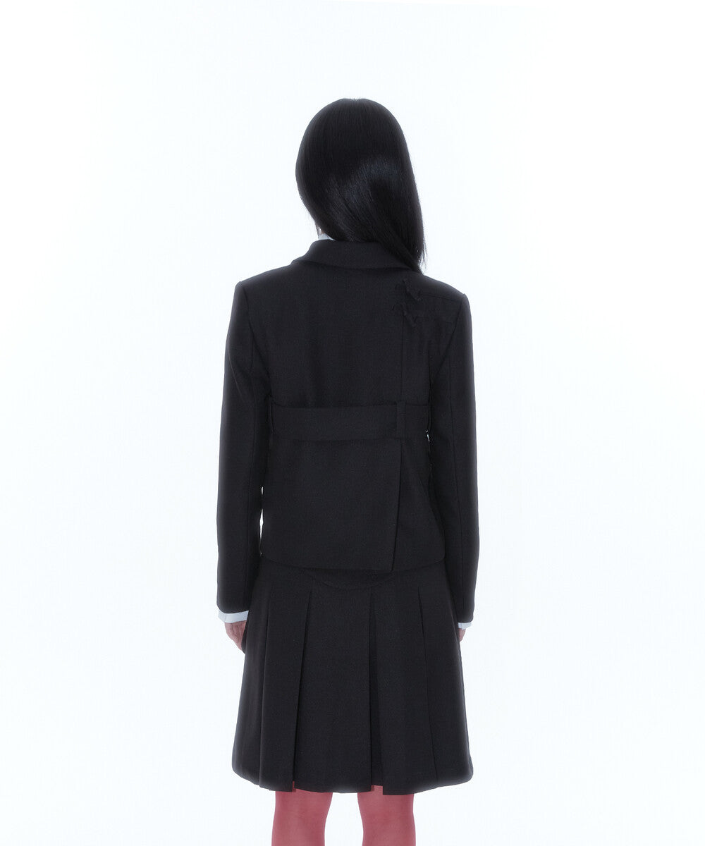 Ribbon Belted Preppy Jacket (Black)