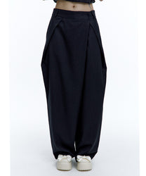Pintuck Asymmetric Trousers (Stripe)