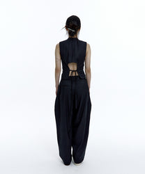 Pintuck Asymmetric Trousers (Stripe)