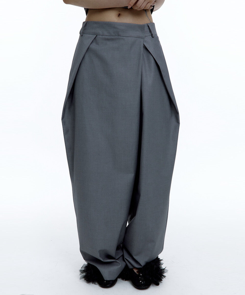 Pintuck Asymmetric Trousers (Gray)