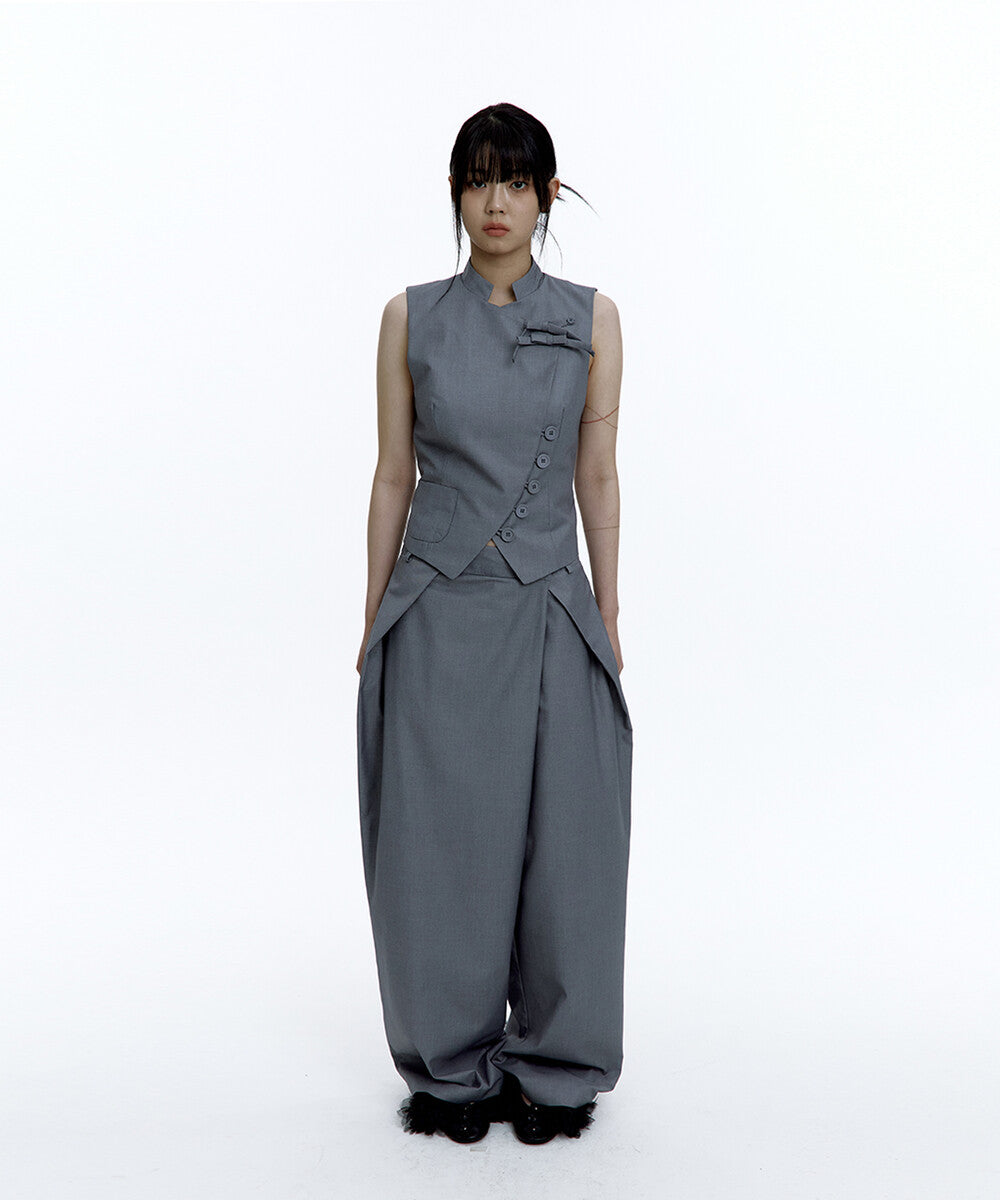 Pintuck Asymmetric Trousers (Gray)