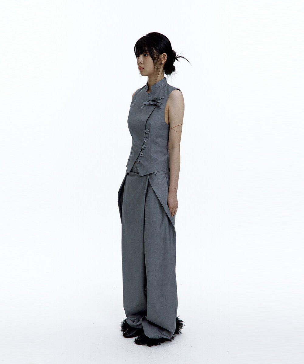 Pintuck Asymmetric Trousers (Gray)