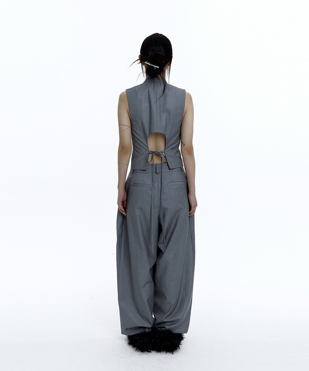 Pintuck Asymmetric Trousers (Gray)