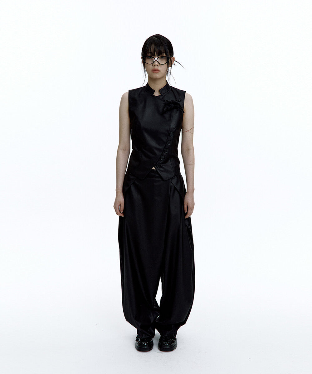 Pintuck Asymmetric Trousers (Black)