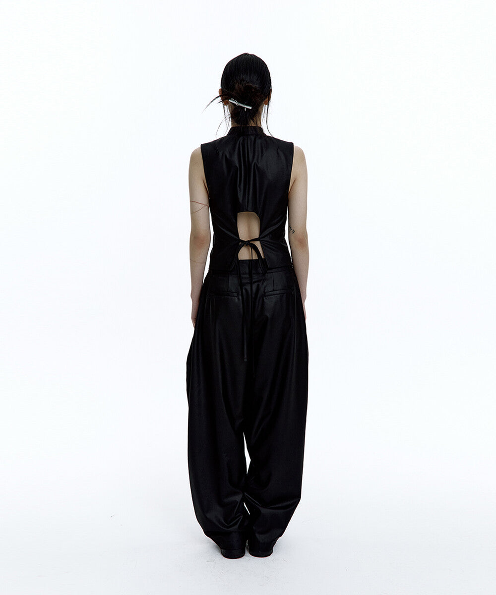 Pintuck Asymmetric Trousers (Black)