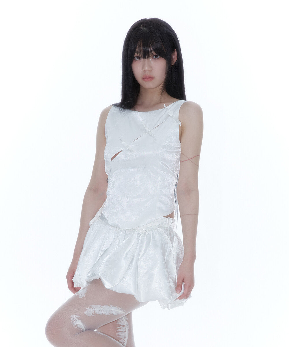 Ribbon Paneled Sleeveless (White)