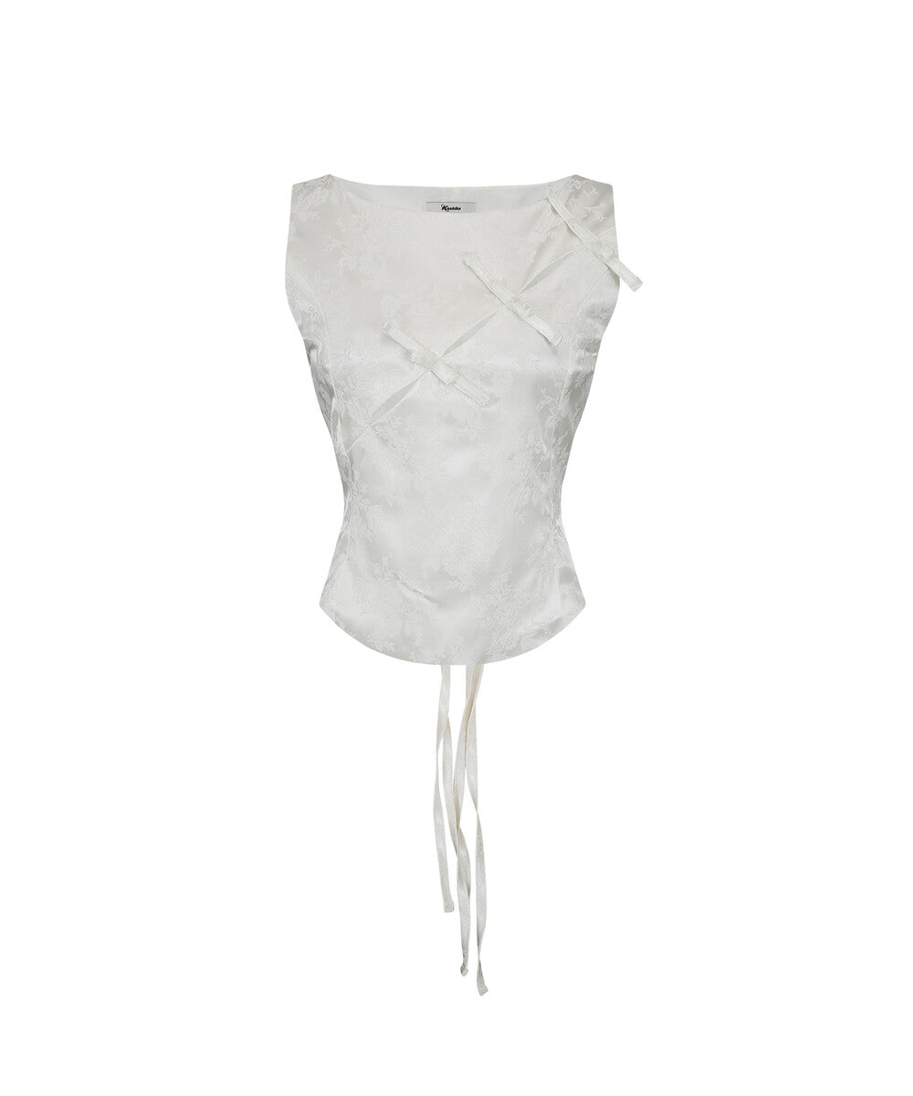 Ribbon Paneled Sleeveless (White)