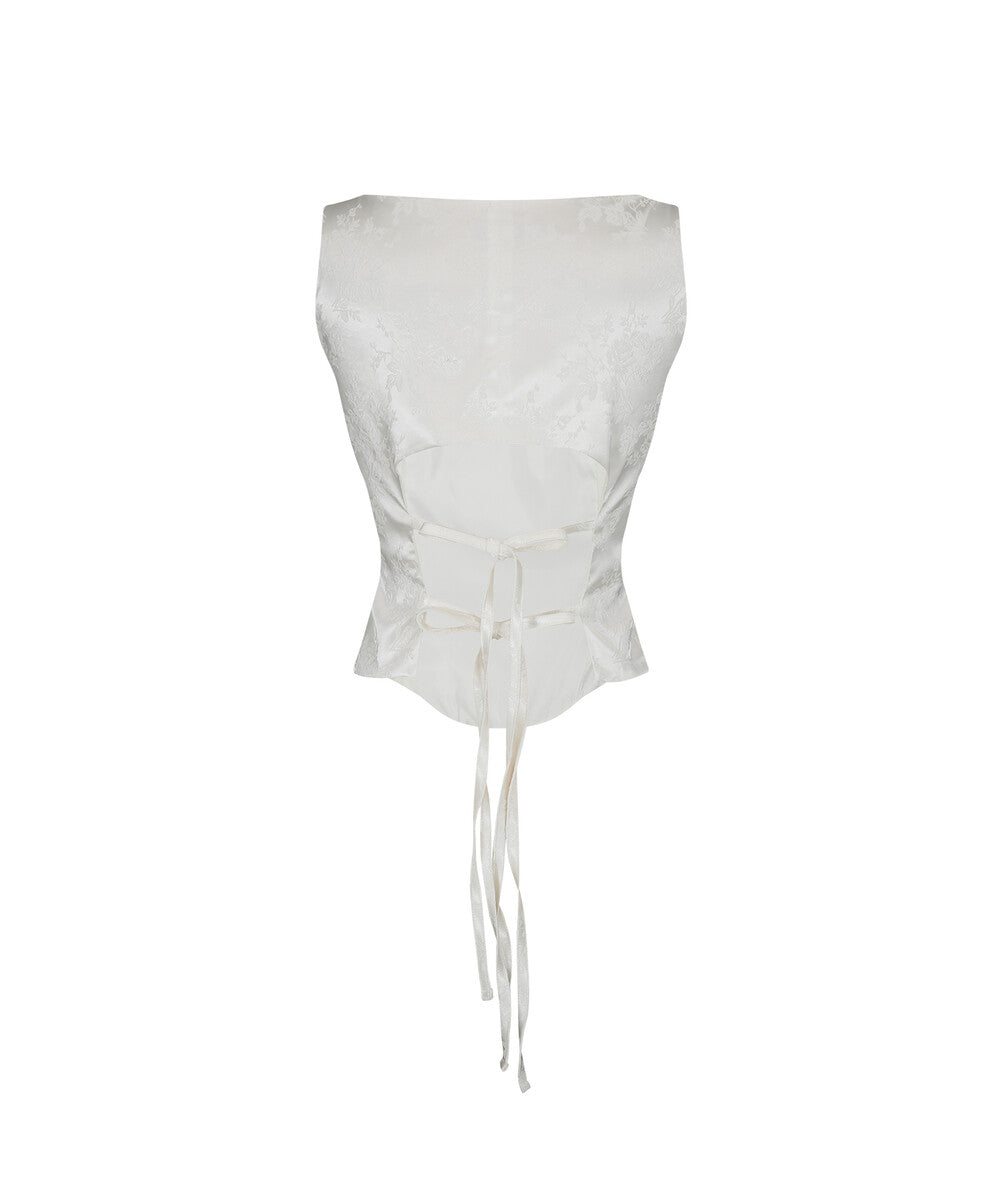 Ribbon Paneled Sleeveless (White)