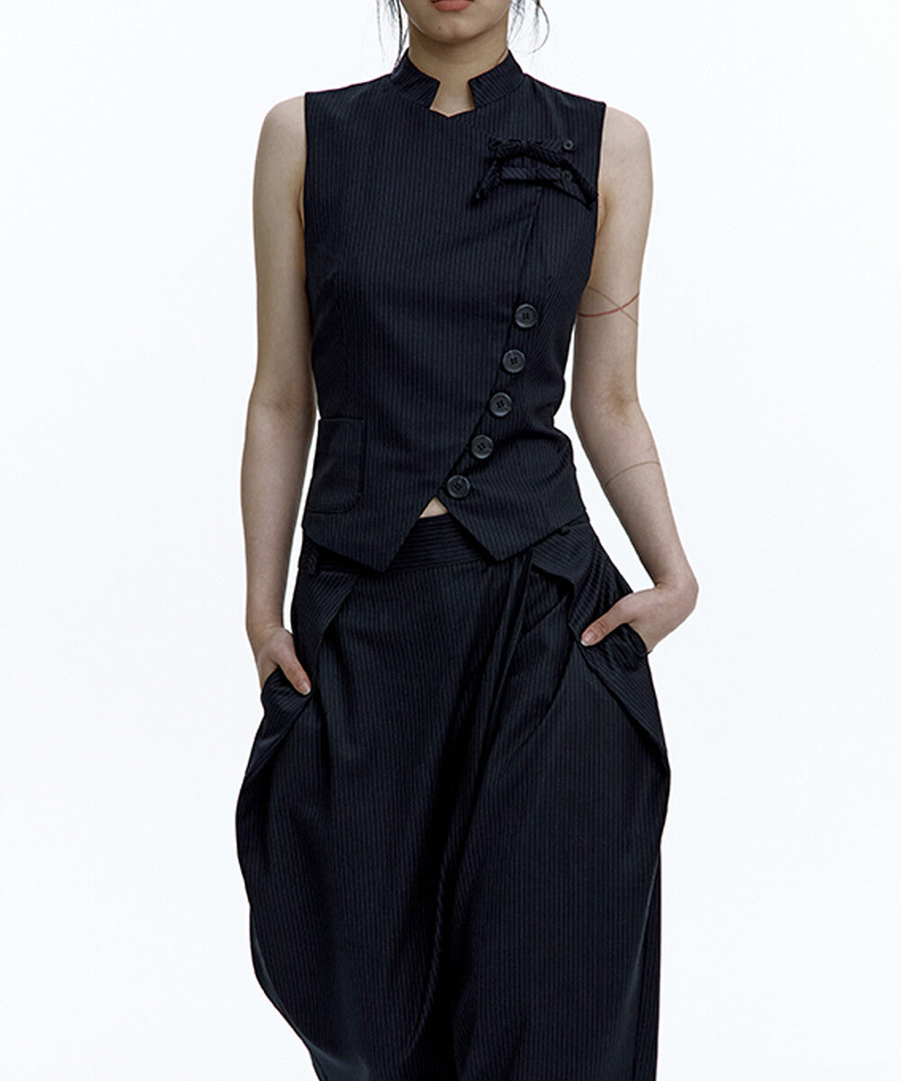 Preppy China Collar Vest (Stripe)
