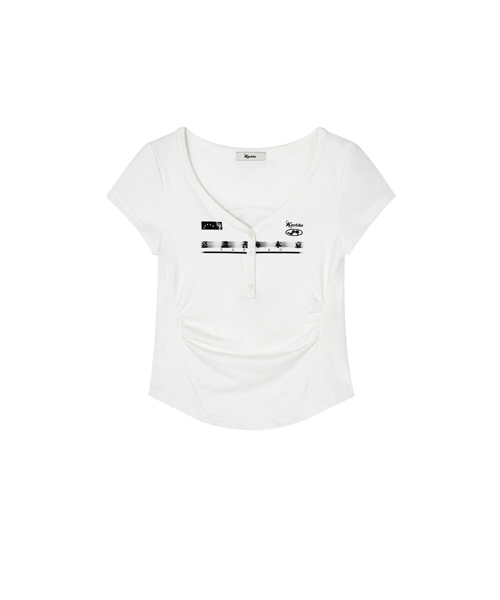 Zen Button Henley Neck Top (White)