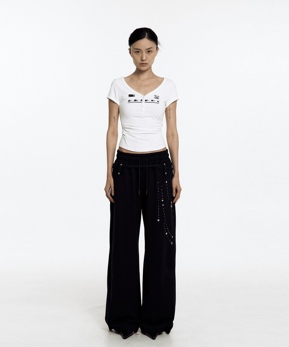 Zen Button Henley Neck Top (White)
