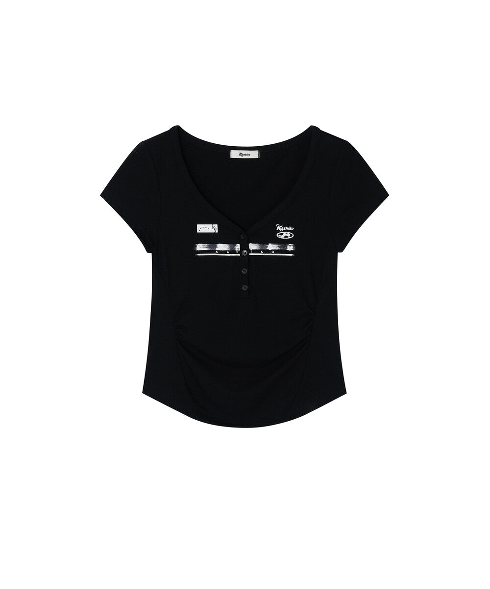 Zen Button Henley Neck Top (Black)