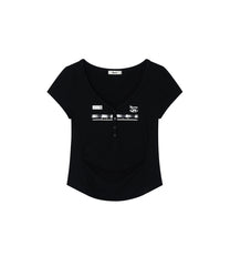 Zen Button Henley Neck Top (Black)