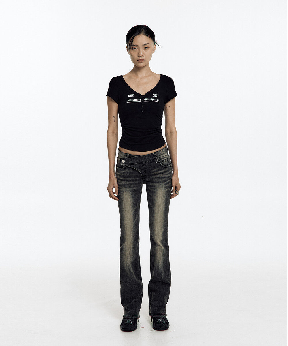 Lowrise Boots Cut Denim Pants (Black)