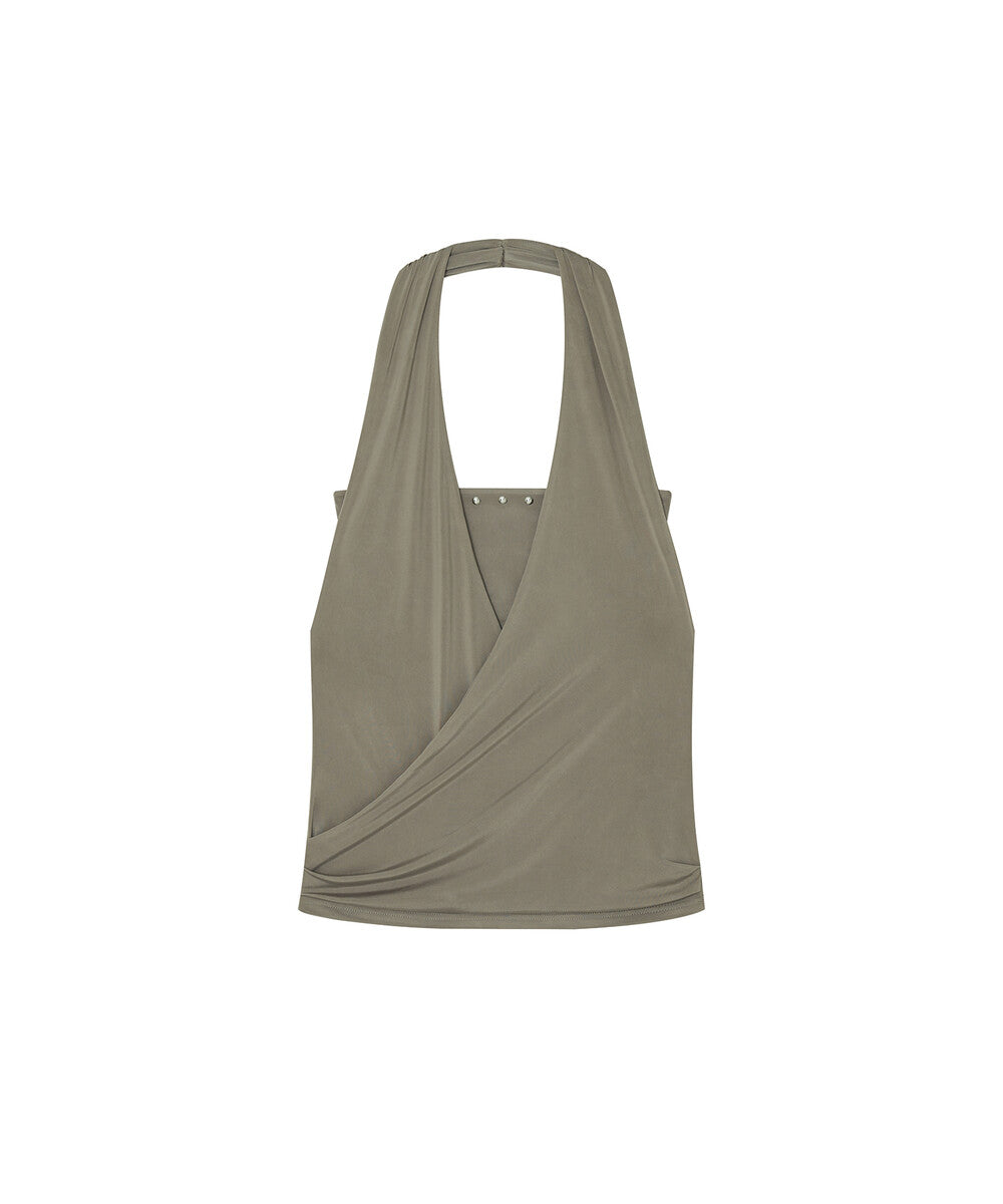 Stud Drape Halter Top (Warm Gray)