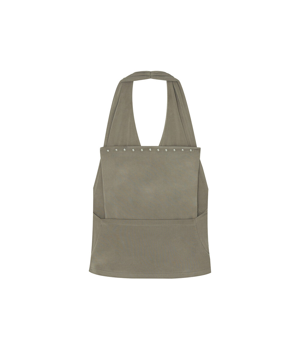 Stud Drape Halter Top (Warm Gray)